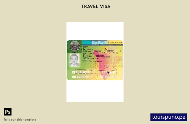 Plantilla de visa de viaje a Burundi lista para imprimir